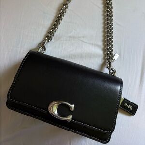 Coach Black Leather Crossbody Bag with Silver Chain